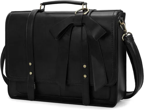 Miniatura 8 de ECOSUSI Portafolios para mujer, bolso para laptop de cuero sintético, maletín de la universidad, apto para laptop de 15.6", Negro, 15,6 pulg.