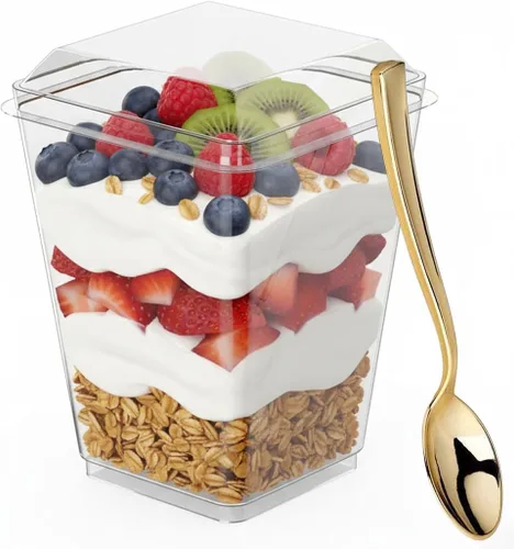 Miniatura 2 de Zappy Mini tazas de postre de plástico de 50 onzas con cucharas, cuadradas, vasos desechables para fiestas