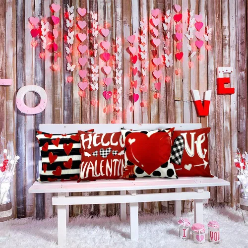 Miniatura 6 de Vellibring Fundas de almohada de San Valentín – 18 x 18 pulgadas a rayas de lunares, diseño de corazón de búfalo, almohadas decorativas para sofá