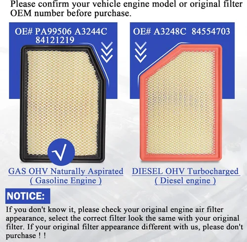 Miniatura 2 de PA99506 Filtro de aire de motor para Chevy Silverado 1500 Silverado 2500 HD Silverado 3500 HD Tahoe Suburban Tahoe/GMC Sierra 1500 Yukon/Cadillac