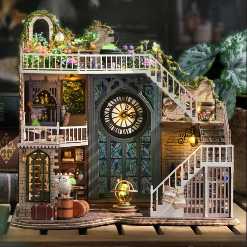 Miniatura 8 de Lannso - Kit de casa de muñecas en miniatura de bricolaje, kit de casa de muñecas con cubierta a prueba de polvo, casa mágica, mini juguetes de casa