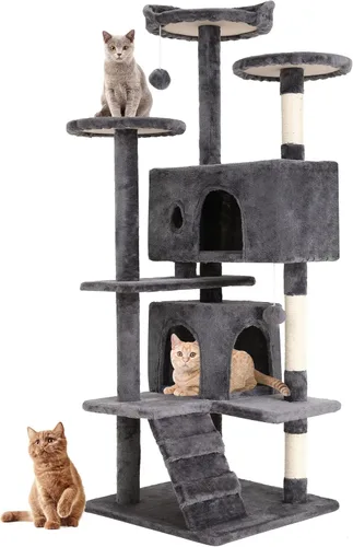 Miniatura 17 de BestPet Torre para Gatos de 54" Beige Resistente, Fácil de Ensamblar, Centro de Actividades Multinivel con Postes Rascadores de Sisal, Condos