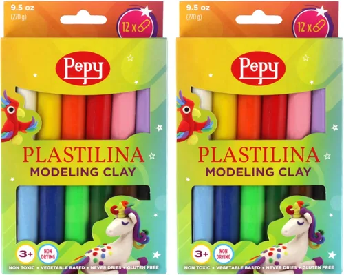 Pepy Plastilina - Arcilla de modelado reutilizable y que no se seca; juego de 24; 2 de cada uno de 12 colores, 0.8 onzas cada uno, perfecto para