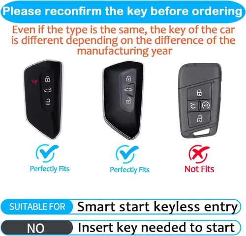 Miniatura 2 de Tukellen Funda de cuero para llavero de Volkswagen compatible con VW MK8 Golf/GTI Skoda Octavia Protector remoto chaqueta entrada sin llave (negro)