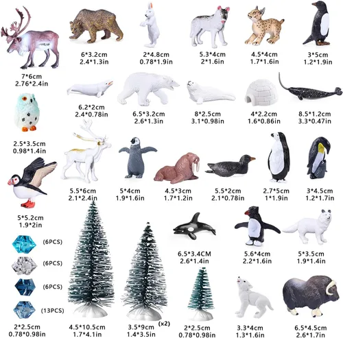 Miniatura 2 de SIENON Juego de 60 piezas de juguetes de animales árticos, mini figuras de animales de invierno con oso polar, pingüino, caribú, frailecillo, lince