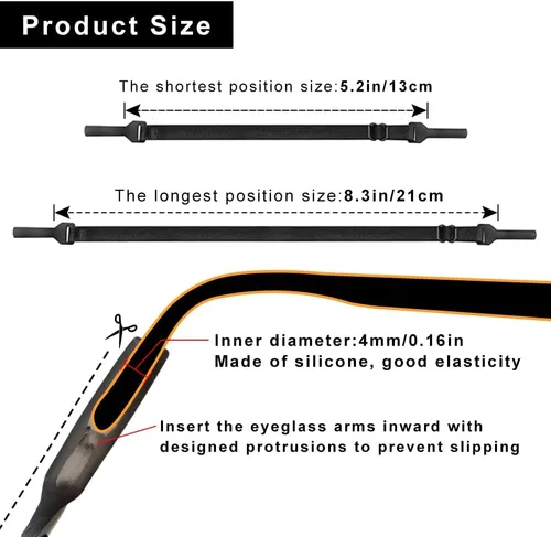 Miniatura 2 de 5 Pcs Adjustable Eyeglass Straps Anti-Slip Eyewear String Lanyard Retainers Sunglasses Eyeglasses for Men Women Kids