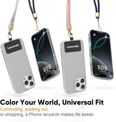 Miniatura 6 de Cordón universal cruzado para teléfono celular, cordón ajustable antirrobo para el cuello para iPhone 17 Pro Max, 2 parches de teléfono, Rosa