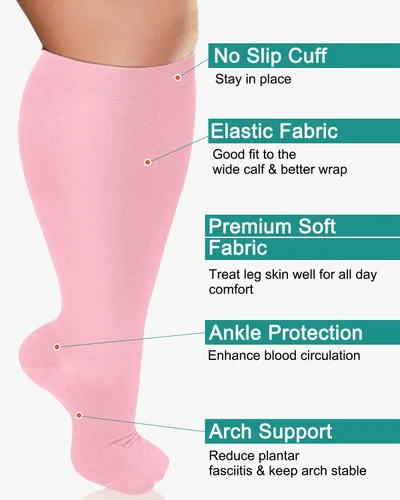 Miniatura 7 de Aoliks Calcetines de compresión de talla grande para pantorrillas anchas, extra grandes hasta la rodilla, calcetines de apoyo alto para mujeres