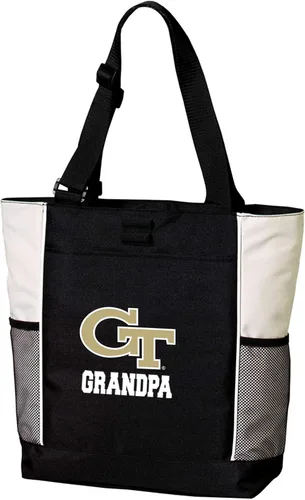 Miniatura 2 de Broad Bay Official Georgia Tech Tote Bag Zippered Travel Carryall Yellow Jackets Logo, 600D Polyester Canvas, Adjustable Web Handles, Front