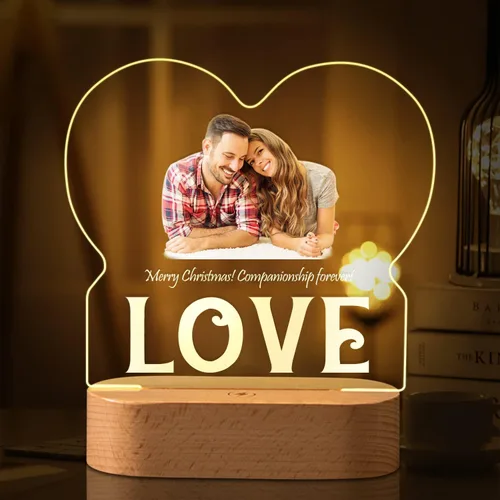 Miniatura 10 de Marco de fotos de corazón personalizado, luz nocturna, lámpara de cristal, texto de imagen personalizada, luz cálida, regalo personalizado