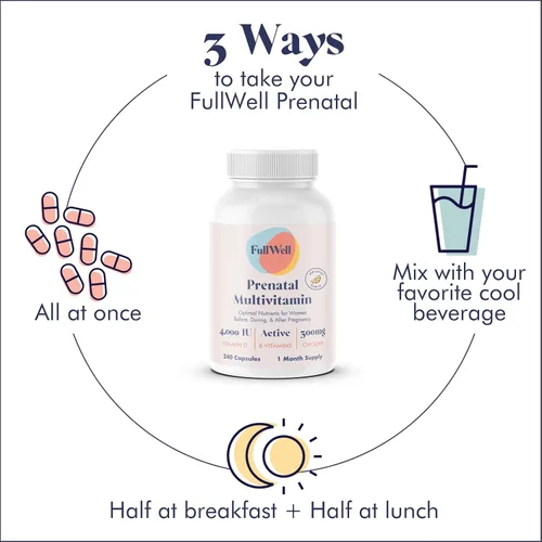Miniatura 7 de FullWell Vitaminas Prenatales de Limón colina, ácido fólico, vitamina D para el crecimiento fetal, desarrollo cerebral 26 Nutrientes Vitales