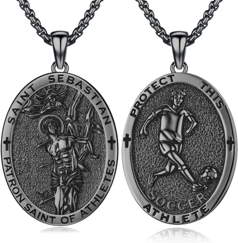 Miniatura 118 de Collar con colgante de plata de ley 925 con medalla de San Patrón, joyería religiosa para hombres y mujeres, con cadena de acero inoxidable 316L
