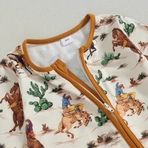 Miniatura 3 de Lamuusaa Ropa occidental para bebé, niña, niño, manga larga, estampado de vaca, mameluco con cremallera, overol de una pieza para otoño e invierno