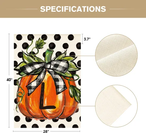 Miniatura 6 de AVOIN colorlife Bandera de casa con monograma de otoño con letra L, diseño de lunares, calabaza, 28 x 40 pulgadas, doble cara exterior, pequeña