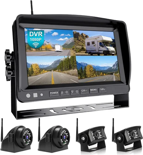 Miniatura 10 de Fookoo Sistema de cámara de respaldo inalámbrico HD de 10 pulgadas, monitor cuádruple dividido 1080P de 10 pulgadas con grabación, cámaras de visión