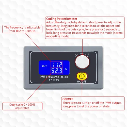 Miniatura 2 de Generador de señal XY-KPWM Generador PWM de 1 canal 1Hz-150kHz Modo dual PWM Frecuencia de pulso Módulo generador de señal de onda cuadrada Pantalla