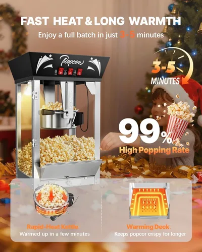 Miniatura 3 de Máquina comercial de palomitas de maíz de 12 onzas, 850 W, máquina de palomitas de maíz de cine, máquina de palomitas de maíz de mesa negra con Negro