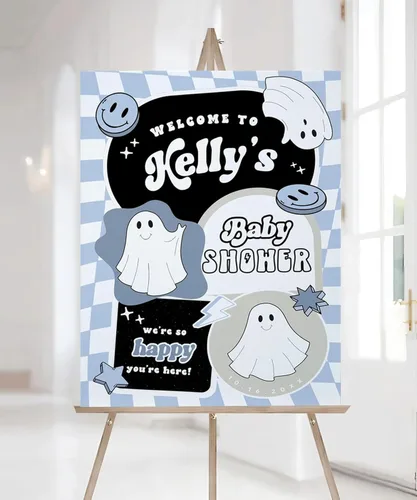 Miniatura 4 de Letrero de bienvenida azul personalizado para baby shower con globos, letrero con nombre personalizado para niño o niña, género neutro, decoración 11