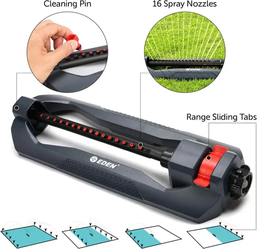 Miniatura 7 de Eden 95124 Mini aspersor oscilante turbo ajustable de 4 vías con juego de inicio de conexión rápida, cubre hasta 4,069 pies cuadrados base pesada