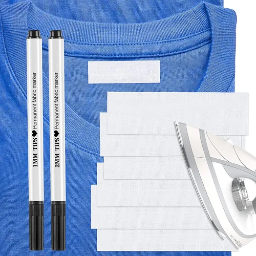 Tatuo 100 etiquetas de nombre para planchar para ropa, etiquetas de tela con nombre personalizado con 2 marcadores permanentes para hogares de
