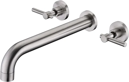 Miniatura 10 de Llenador de Bañera de Montaje en Pared Negro Mate Grifo de Bañera de Alto Flujo Dos Manijas Latón Sólido, Alcance de Caño Largo, sumerain