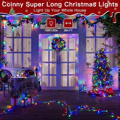 Miniatura 2 de Tira de luces de Navidad para exteriores, 8 modos, multicolor, 394 pies, 1200 LED