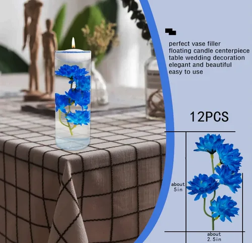 Miniatura 6 de 12 piezas de flores artificiales azules para centros de mesa flotantes, relleno de jarrón de flores artificiales para centros de mesa de boda