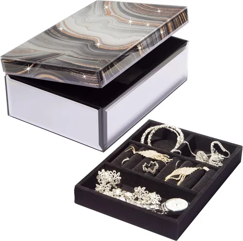 Timetrace Joyero grande de cristal, caja decorativa, caja de recuerdo, decoración de mármol, organizador de joyas, decoración glamorosa,
