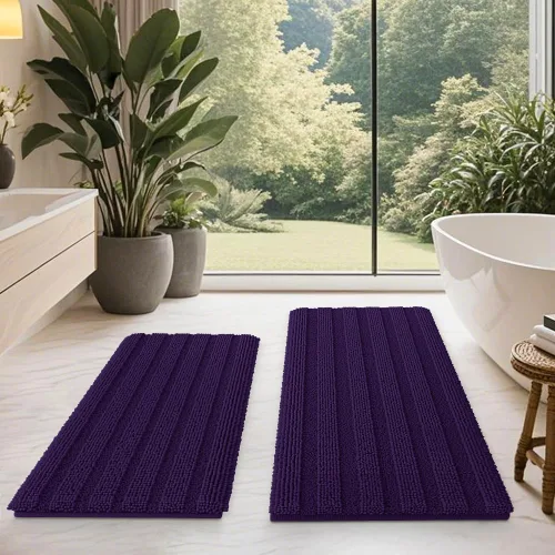Miniatura 59 de ACCUMTEK - Juego de alfombras de baño a rayas beige de 3 piezas, ultrasuaves, antideslizantes de chenilla, alfombras de baño mullidas y absorbentes