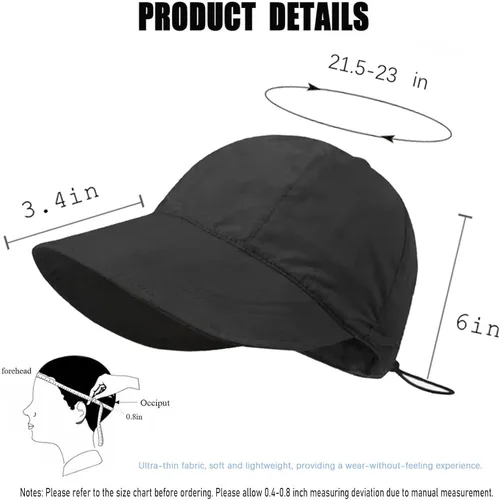 Miniatura 5 de huablo UPF 50+ Womens Sun Hat Wide Brim Sun Hat UV Protection Hiking Fishing Hat Adjustable Head Circumference for Easy Carry Negro