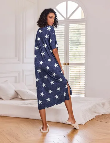 Miniatura 5 de Ekouaer Camisones largos para mujer, cuello redondo, ropa de dormir, ropa de dormir