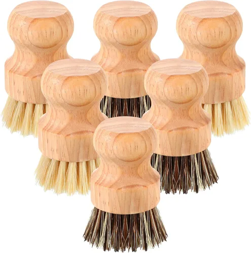 Miniatura 8 de Nuenen 12 paquetes de cepillos de bambú para lavar platos, juego de estropajos de madera para la cocina con cerdas naturales de sisal para ollas