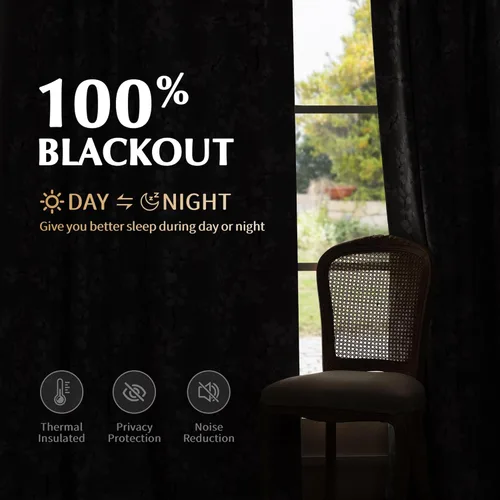 Miniatura 3 de FMFUNCTEX - Cortinas 100% blackout, 63 pulgadas de largo, estampado floral, aislamiento térmico, bolsillo para cortinero, 2 paneles, estilo granja