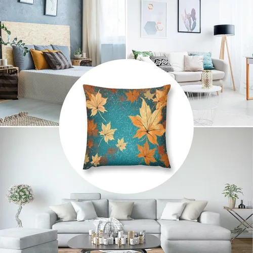 Miniatura 5 de Fundas de almohada de hojas de arce punteadas naranjas y amarillas, fundas de almohada de cosecha de temporada naranja cuadrado para sofá, sala