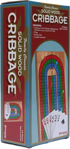 Miniatura 5 de Family Classics Cribbage – Tablero continuo de madera maciza de 3 vías con compartimento de almacenamiento integrado para clavijas