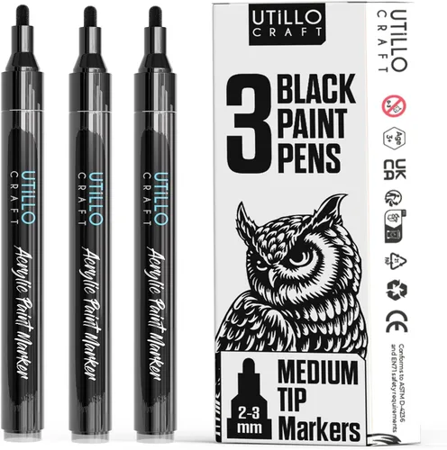 Miniatura 11 de Utillo Craft Bolígrafo de pintura negra (paquete de 3) marcadores de pintura negra mediana para metal, tela, madera, vidrio, papel, plástico, roca