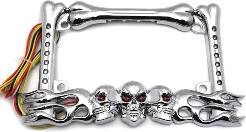 Miniatura 11 de MT294-006- 3D SKULL FLAME BONES NEGRO MOTOCICLETA PLACA MARCO Compatible con HARLEY-DAVIDSON Negro