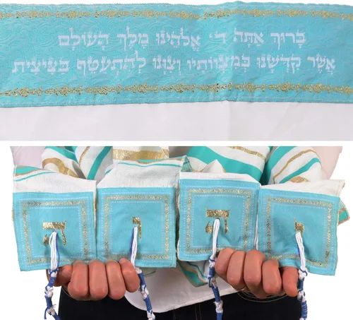 Miniatura 2 de HalleluYAH Mantón de oración Tallit de Israel Nombre del Señor escrito en 4 esquinas XL 72 x 36 pulgadas