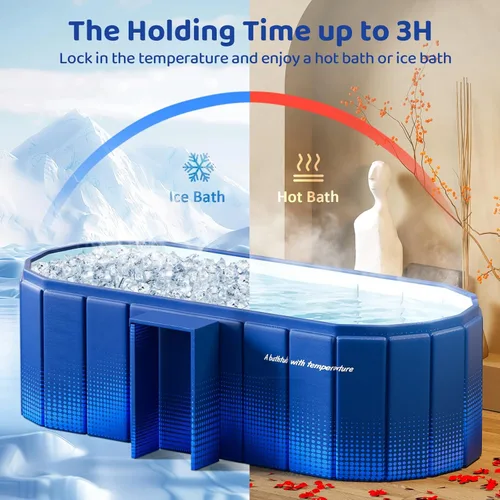 Miniatura 5 de Bañera plegable portátil, bañera independiente sin instalación, bañera de baño para remojo, cabina de ducha plegable para baño caliente y hielo Azul