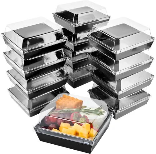 Miniatura 8 de Ocmoiy Cajas pequeñas de charcutería con tapas transparentes, recipientes de papel desechables para alimentos para llevar, cajas de postre de Negro