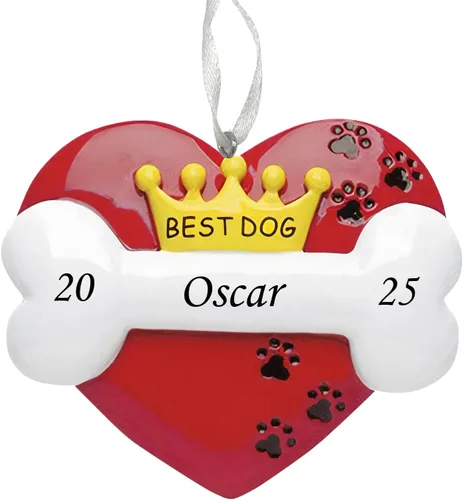 Miniatura 10 de Adorno de Navidad personalizado para perro 2025, hueso de perro con lazo, recuerdo personalizado para mascotas, nuevo adorno para cachorros, primera