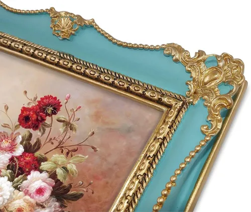Miniatura 3 de Marco de fotos vintage de 5 x 7 pulgadas para pared de galería y mesa, marcos de fotos de estilo antiguo en azul pintado a mano con detalles