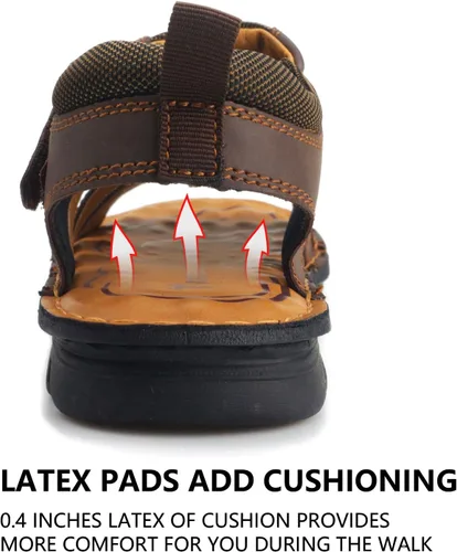 Miniatura 5 de VOCECO - Sandalias de cuero para hombre con puntera abierta, ajustables, ligeras, para playa y verano