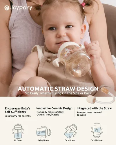 Miniatura 4 de Joypony Vasos para sorber para niños pequeños de 1 a 3 años, vaso con popote con peso a prueba de derrames con asa para bebés de 6 meses en Rosa/1