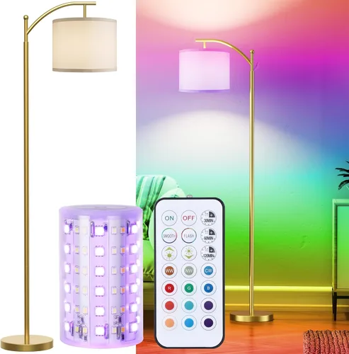 Miniatura 18 de Rottogoon - Lámpara de pie para sala de estar, lámpara de pie LED con 2 pantallas para dormitorio, incluye bombilla LED de 9 W - Negro Sombra