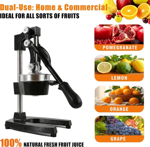 Miniatura 7 de Exprimidor manual de cítricos de hierro fundido, exprimidor de limón naranja resistente, prensa comercial de cítricos extragrande, fácil de limpiar