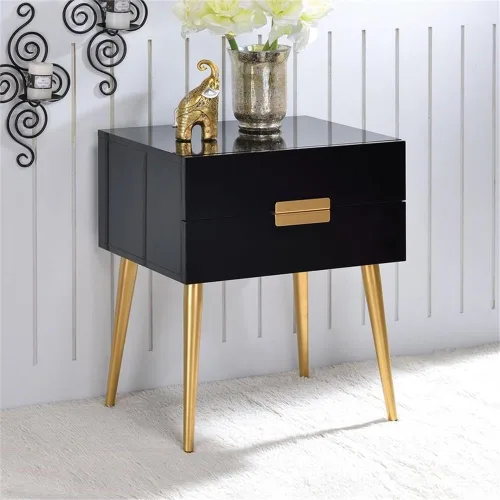 Miniatura 2 de Acme Mesa auxiliar rectangular de madera Denvor en negro y dorado