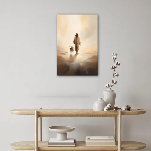 Miniatura 3 de Arte de pared en lona de Jesús y Cordero, Imagen de Jesús Corriendo tras la Oveja Perdida, Arte de pared religioso de Jesús Dejando las 99, Pinturas