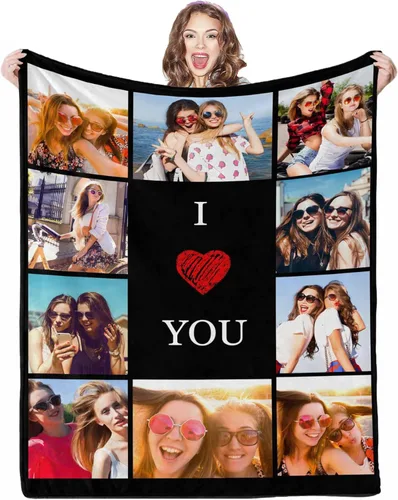 Miniatura 30 de Manta de fotos personalizada, 4 fotos, mantas personalizadas para mamá, abuela, esposa, mujeres de hija, hijo, marido, 8 tamaños 4 Fotos-1
