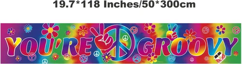 Miniatura 2 de Groovy - Pancarta larga con 118 x 19.7 pulgadas, decoración de fiesta de carnaval de los años 60, suministros de fondo para decoraciones retro hippie